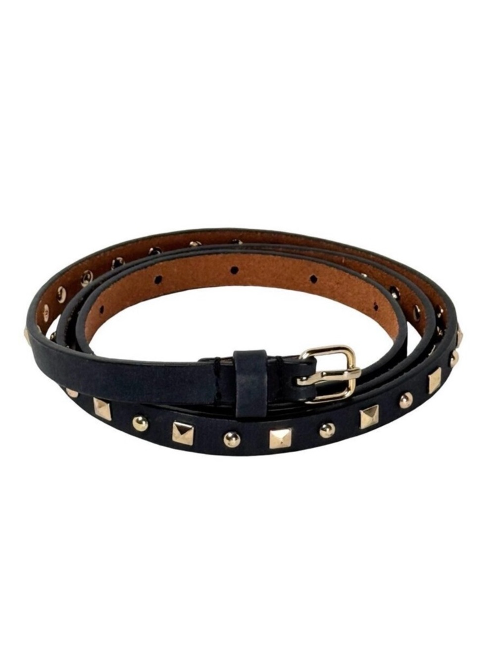 J. Crew Skinny Black Leather Studded Belt SZ M Goth Punk Real Leather